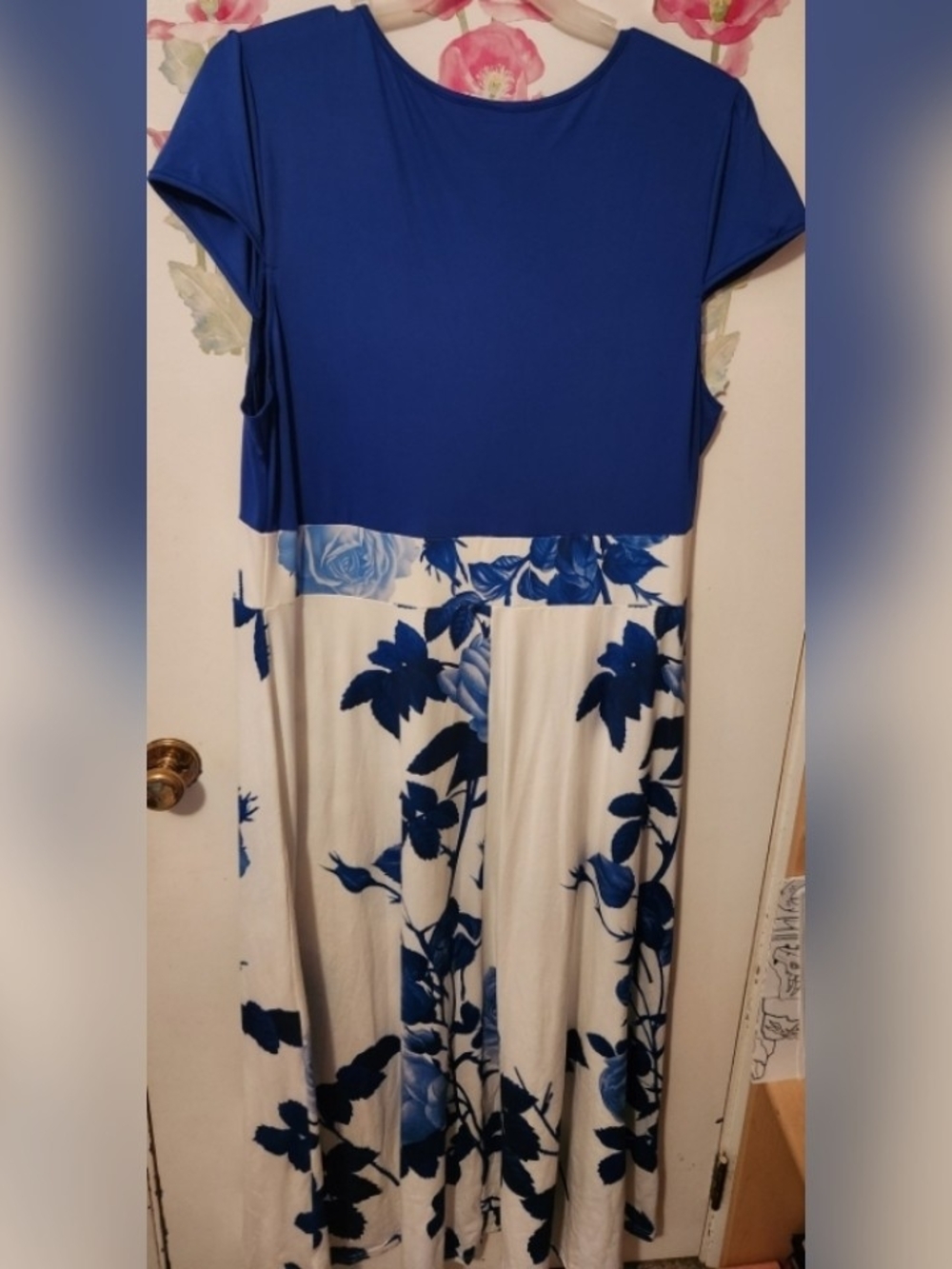 Blue and White Floral Maxi Dress - Women